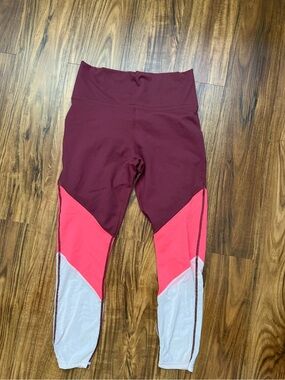 Fabletics Maroon Colorblock Active Leggings